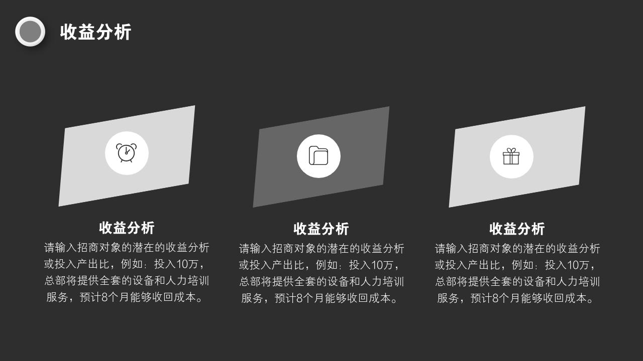 黑白商务办公项目/产品招商说明书PPT模版-收益分析