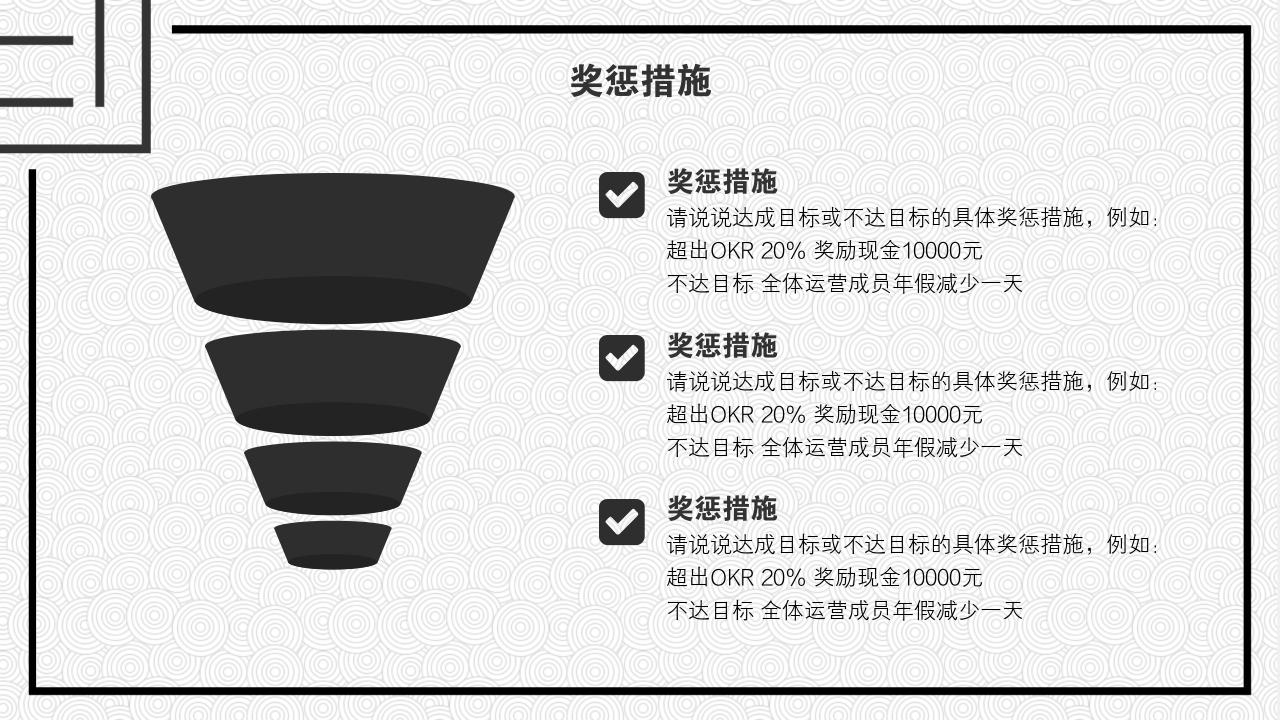 黑白圆圈底纹项目运营方案PPT模版-奖惩措施<br>