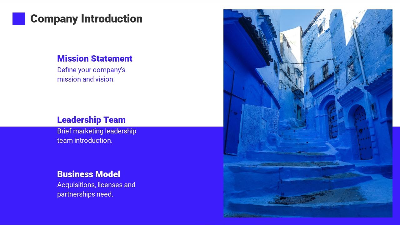 蓝色渐变市场营销方案英文PPT模板-Company Introduction