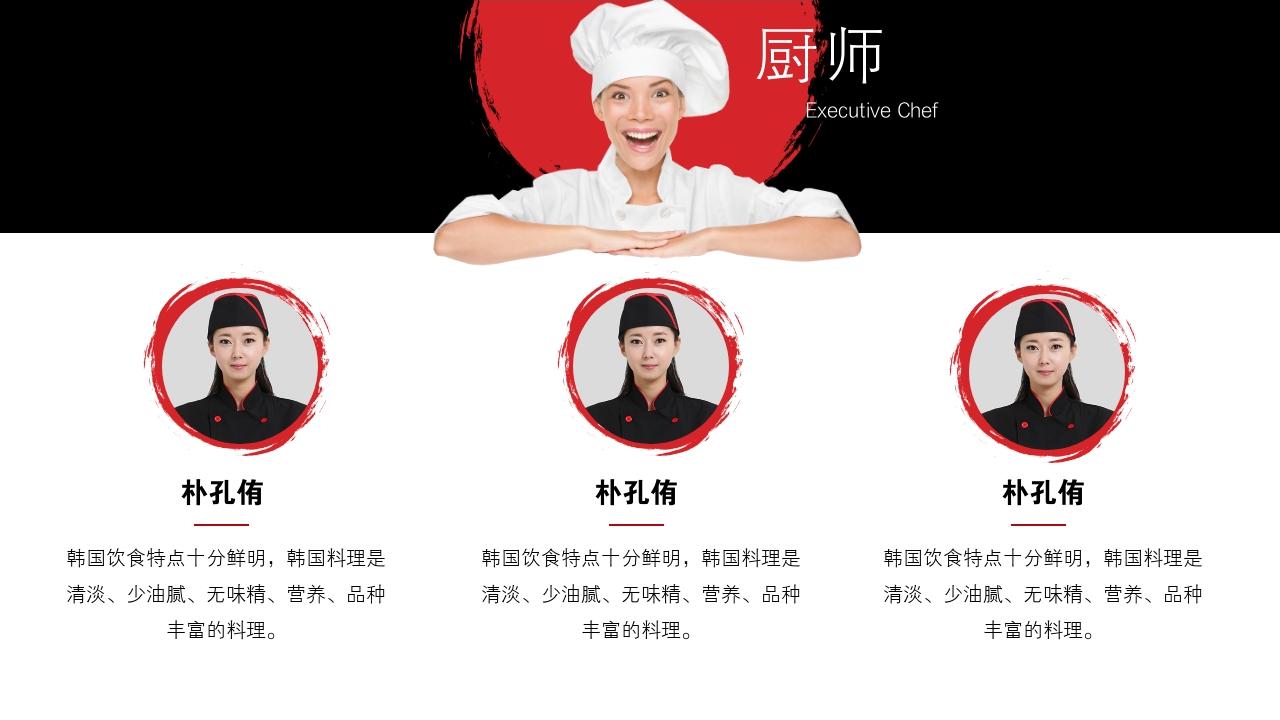 韩国料理餐饮餐厅美食招商加盟PPT模板-厨师团队