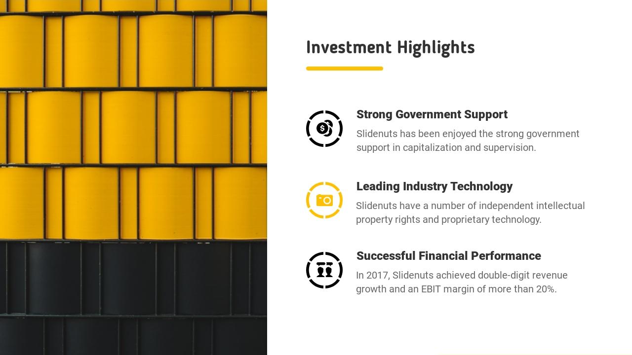 黄色餐饮家居生活服务项目通用投资分析PPT-Investment Highlights